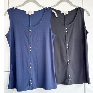 Dianna Belle 2 Tank Tops Gold Buttons Navy Black Size Small Sleeveless Blouse